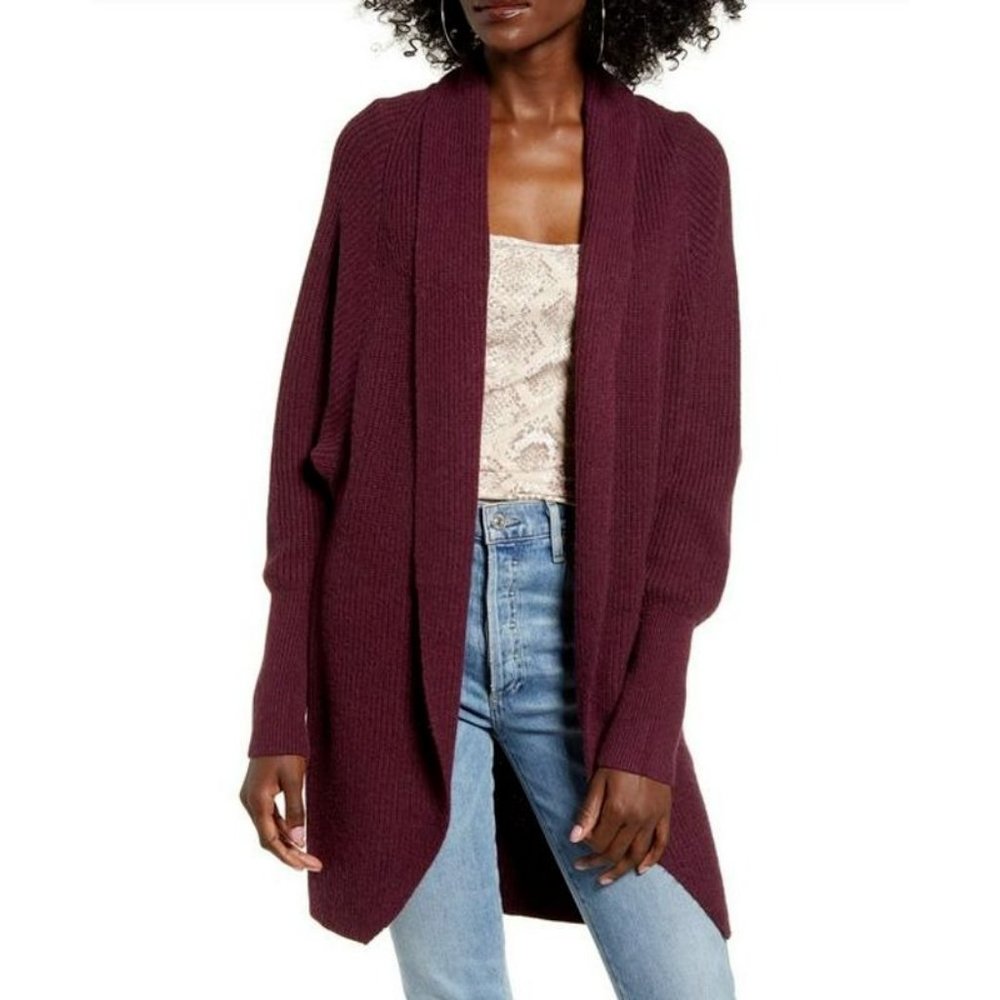 Leith Sweater Dolman Sleeve Long Cardigan Burgundy Size XS NWOT